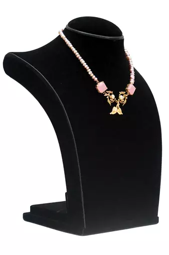 Gold plated pink stone beaded necklace
