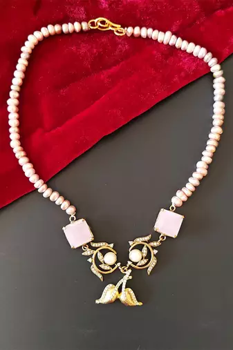 Gold plated pink stone beaded necklace