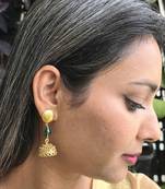 Gold plated green drop jhumka earrrings