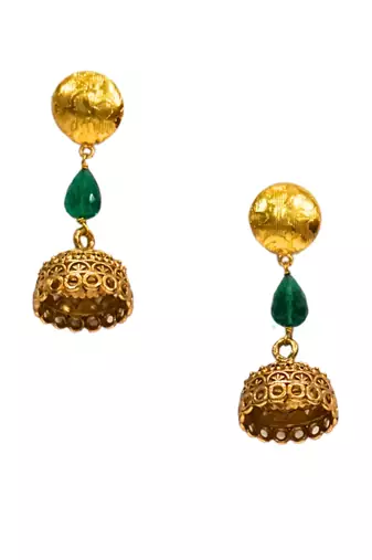 Gold plated green drop jhumka earrrings