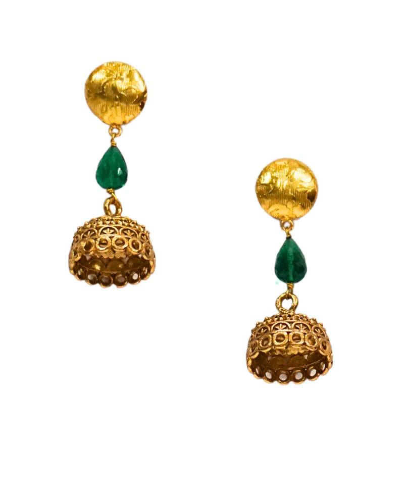Gold plated green drop jhumka earrrings