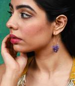 Gold plated purple round danglers earrings