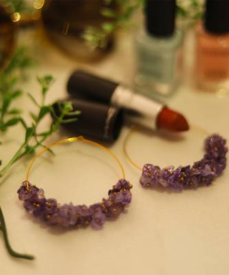 Gold plated purple round danglers earrings 2