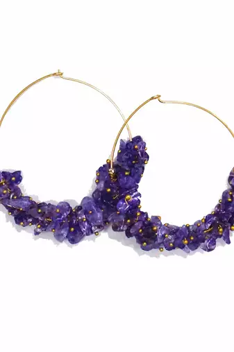 Gold plated purple round danglers earrings