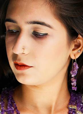 Gold plated purple drop dangler earrings 1