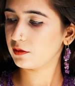 Gold plated purple drop dangler earrings