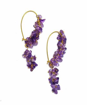 Gold plated purple drop dangler earrings 2