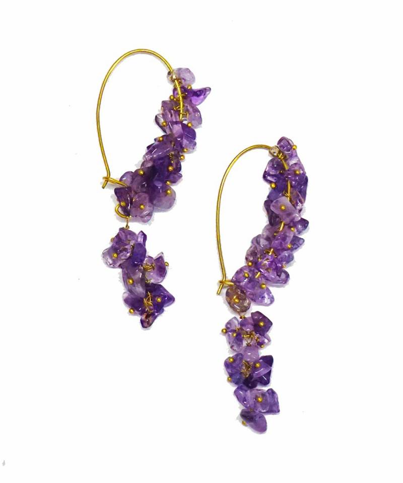 Gold plated purple drop dangler earrings