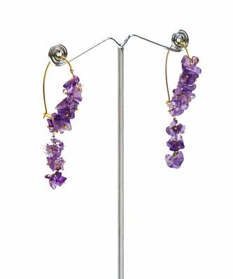Gold plated purple drop dangler earrings 3