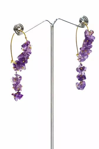 Gold plated purple drop dangler earrings