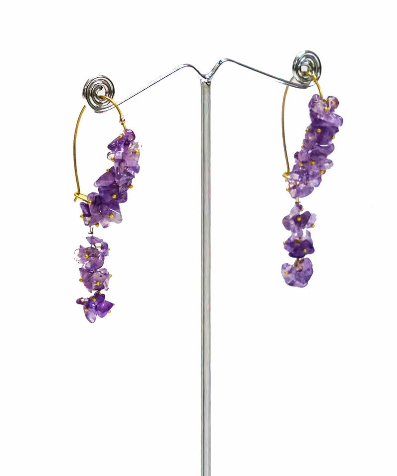 Gold plated purple drop dangler earrings