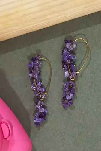 Gold plated purple drop dangler earrings