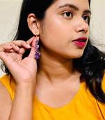 Gold plated purple cluster dangler earrings