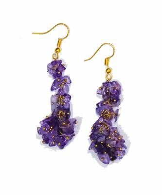 Gold plated purple cluster dangler earrings 2