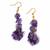 Gold plated purple cluster dangler earrings