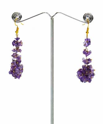 Gold plated purple cluster dangler earrings 4