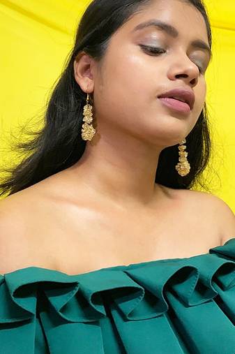 Gold plated beaded dangler earrings