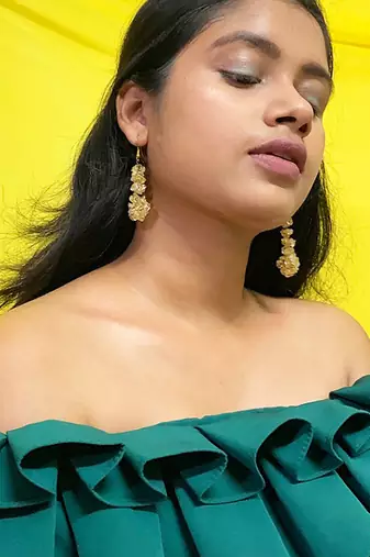 Gold plated beaded dangler earrings