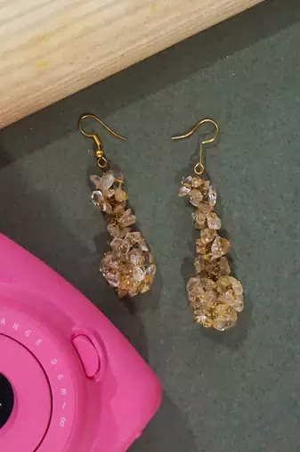 Gold plated beaded dangler earrings