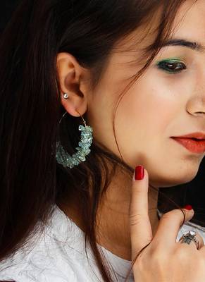 Gold plated beaded blue dangler drop earrings 1