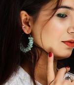 Gold plated beaded blue dangler drop earrings
