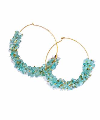 Gold plated beaded blue dangler drop earrings 2