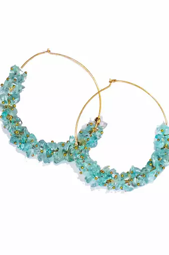 Gold plated beaded blue dangler drop earrings