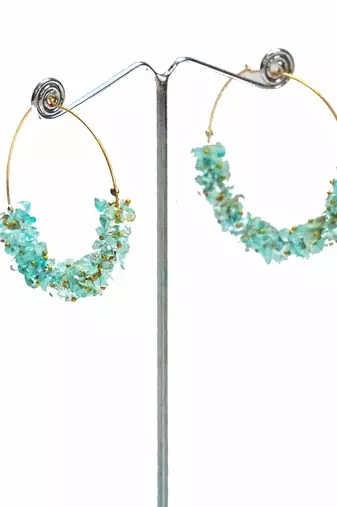 Gold plated beaded blue dangler drop earrings