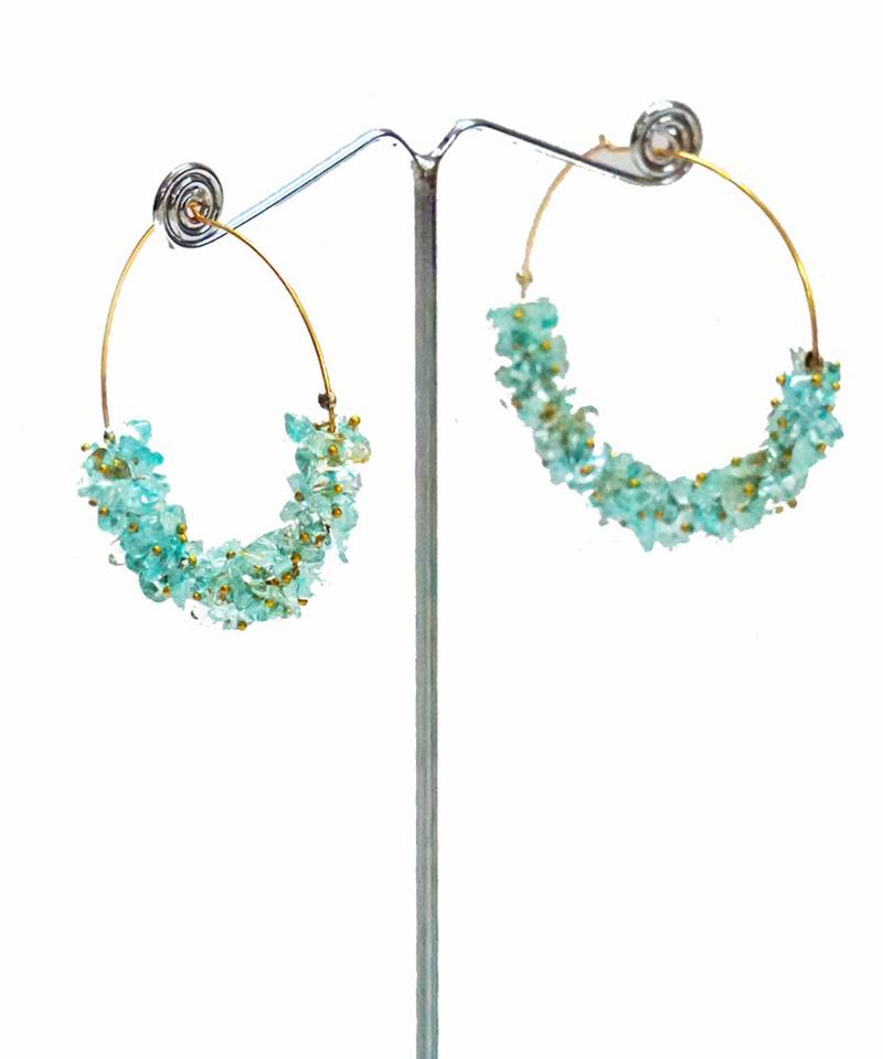 Gold plated beaded blue dangler drop earrings