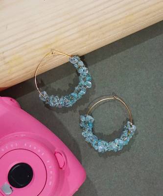 Gold plated beaded blue dangler drop earrings 4