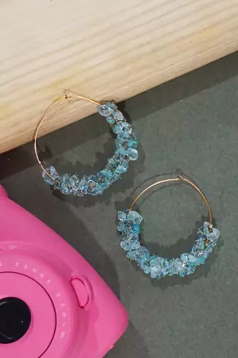 Gold plated beaded blue dangler drop earrings