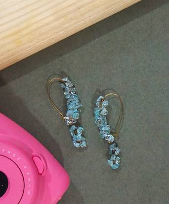 Gold plated blue dangler drop earrings 1
