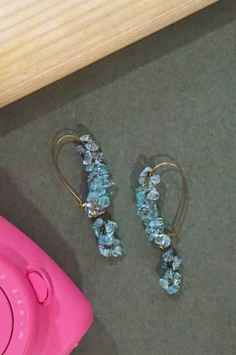 Gold plated blue dangler drop earrings