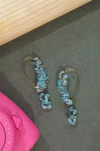 Gold plated blue dangler drop earrings