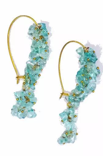 Gold plated blue dangler drop earrings