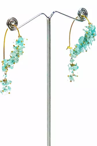 Gold plated blue dangler drop earrings