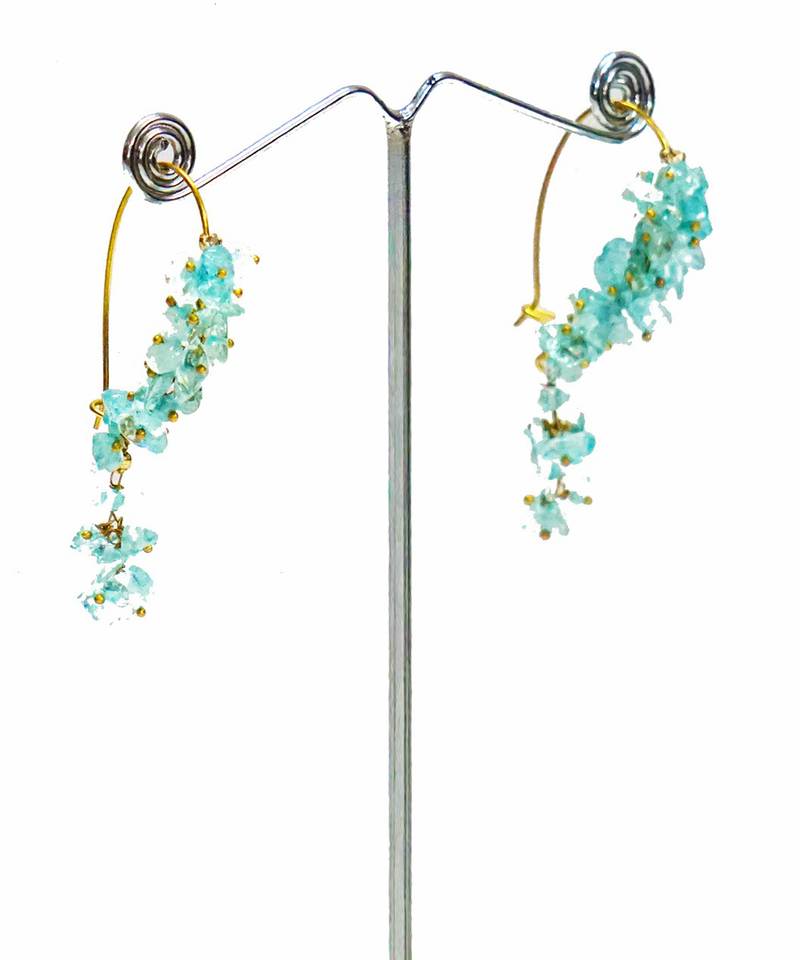 Gold plated blue dangler drop earrings