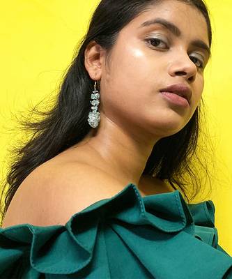 Gold plated blue dangler drop earrings 1