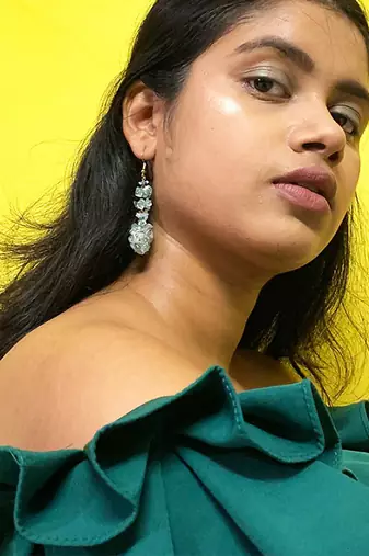 Gold plated blue dangler drop earrings