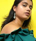 Gold plated blue dangler drop earrings