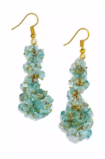 Gold plated blue dangler drop earrings
