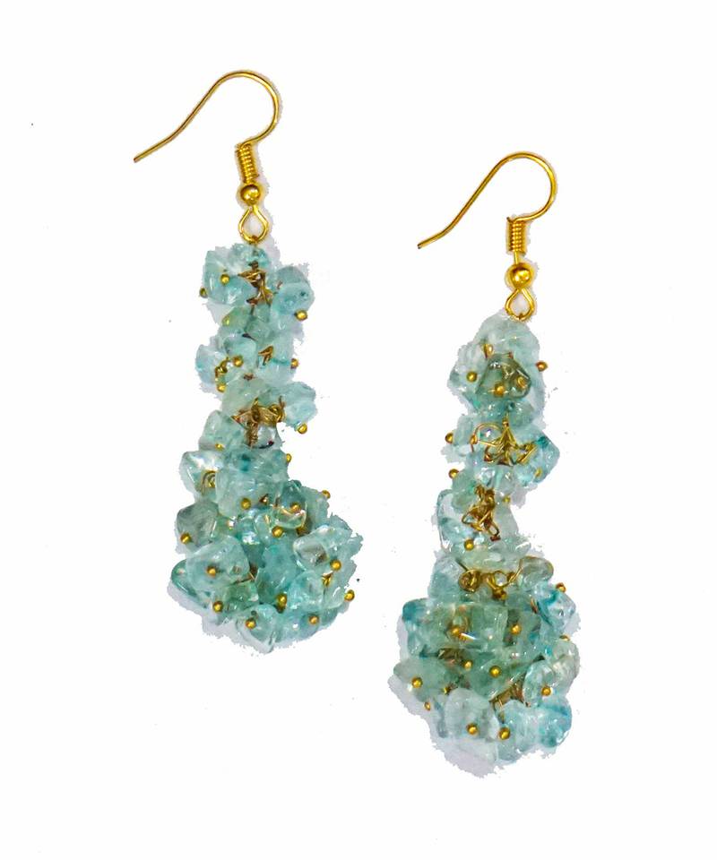 Gold plated blue dangler drop earrings