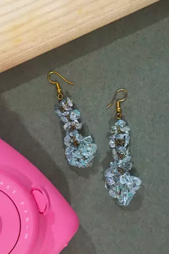 Gold plated blue dangler drop earrings