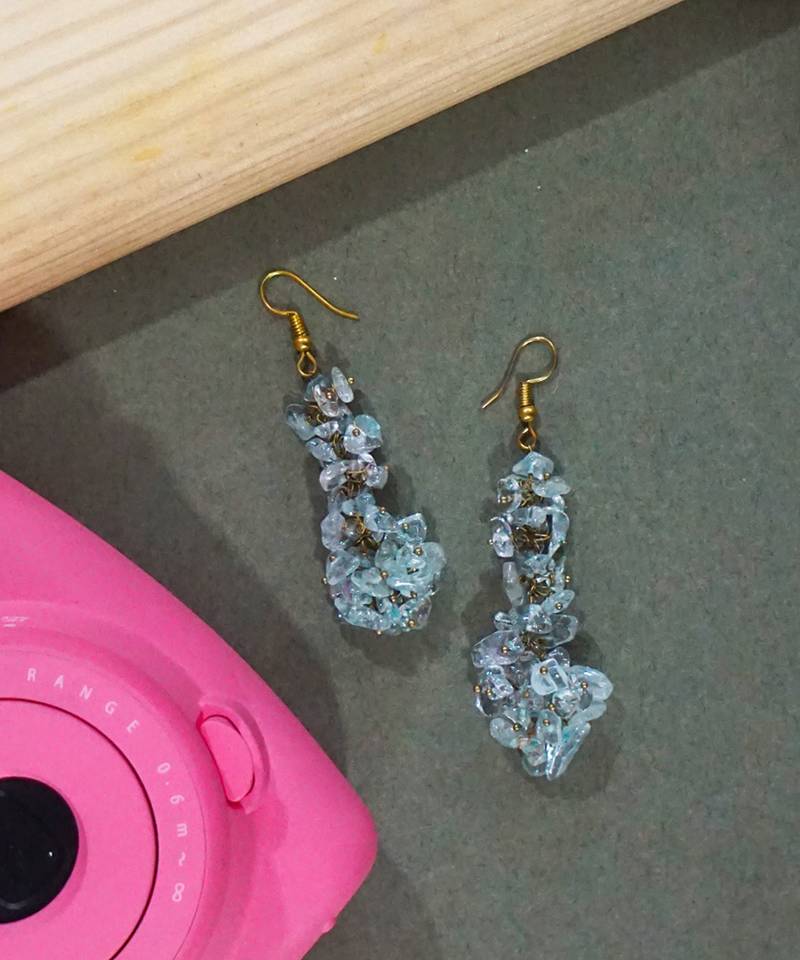 Gold plated blue dangler drop earrings