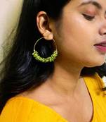 Gold plated green round dangler drop earrings