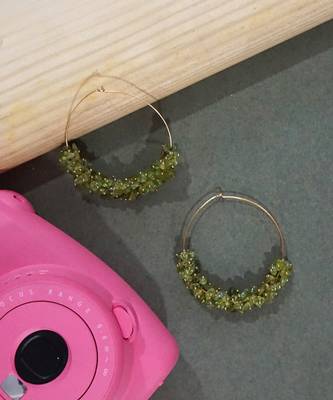 Gold plated green round dangler drop earrings 2