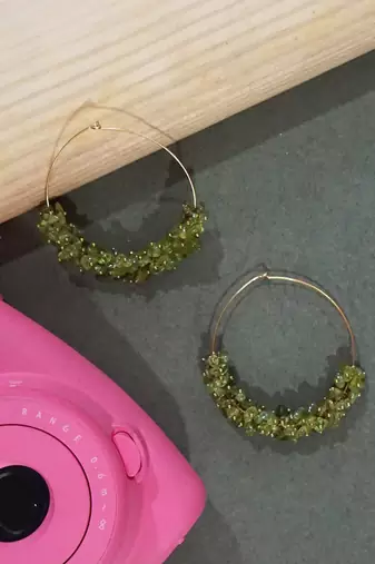 Gold plated green round dangler drop earrings