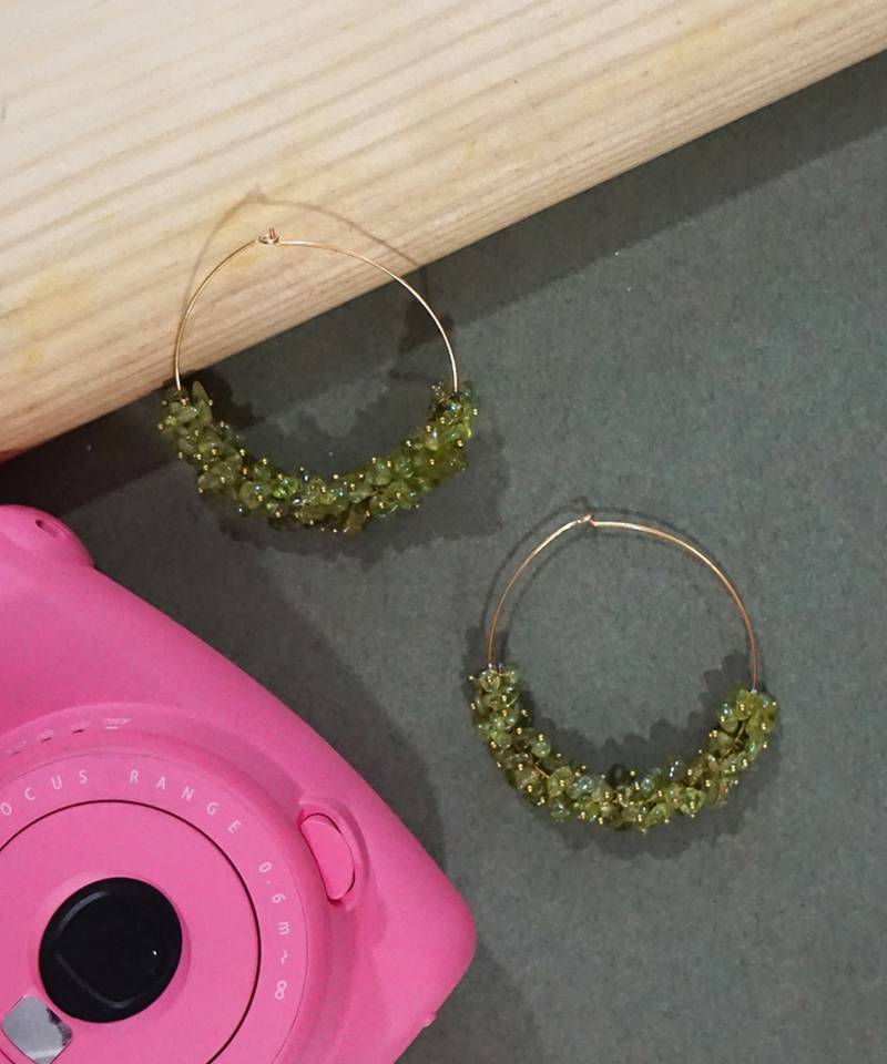 Gold plated green round dangler drop earrings