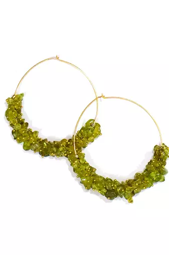 Gold plated green round dangler drop earrings