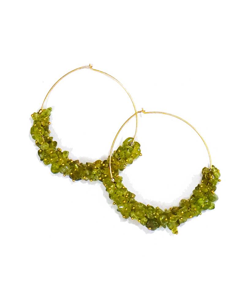 Gold plated green round dangler drop earrings